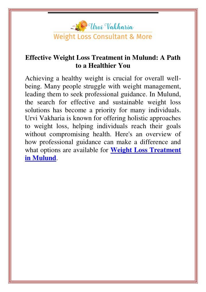 effective weight loss treatment in mulund a path