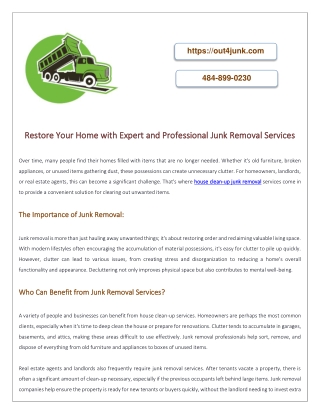 Restore Your Home with Expert and Professional Junk Removal Services