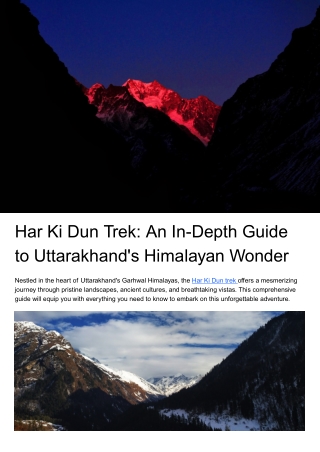 Har Ki Dun Trek An In-Depth Guide to Uttarakhand's Himalayan Wonder