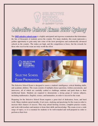 Selective School Exam 2025 Sydney