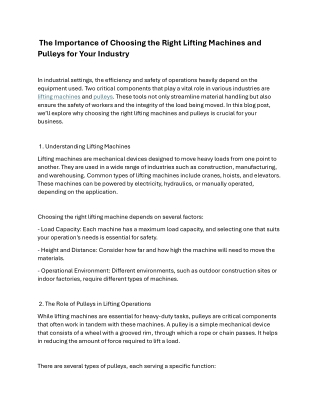 The Importance of Choosing the Right Lifting Machines and Pulleys for Your Industry