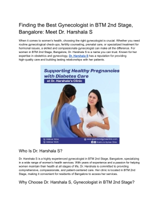 Finding the Best Gynecologist in BTM 2nd Stage, Bangalore