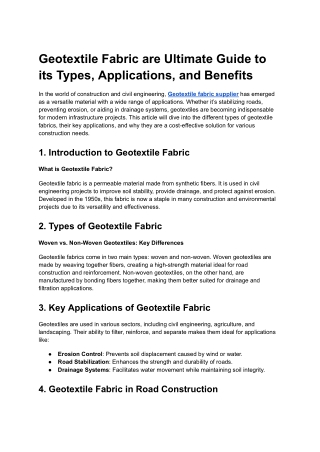 Geotextile Fabric are Ultimate Guide to its Types, Applications, and Benefits