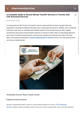 A Complete Guide to Secure Money Transfer Services in Toronto with CFA Armoured