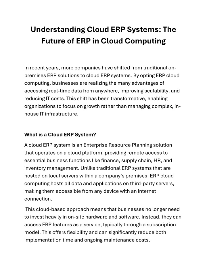 understanding cloud erp systems the future