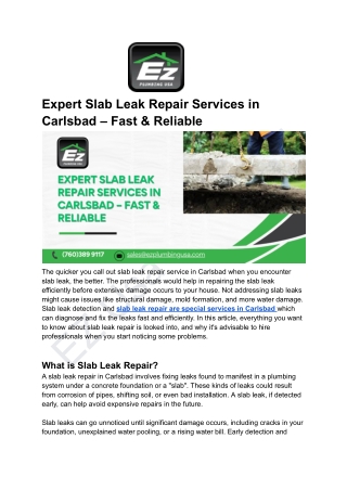 Expert Slab Leak Repair Services in Carlsbad – Fast & Reliable