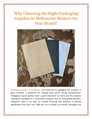 Why Choosing the Right Packaging Supplies in Melbourne Matters for Your Brand