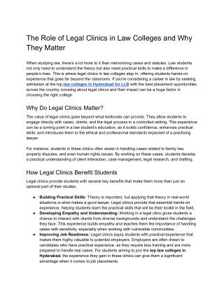 The Role of Legal Clinics in Law Colleges and Why They Matter