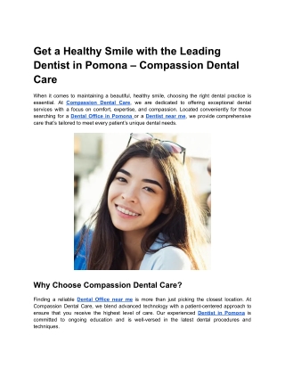 Get a Healthy Smile with the Leading Dentist in Pomona – Compassion Dental Care