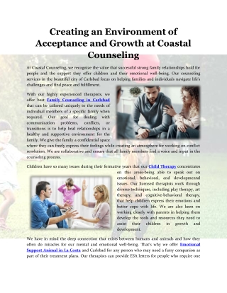 Creating an Environment of Acceptance and Growth at Coastal Counseling