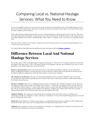 Comparing Local vs. National Haulage Services - What You Need to Know