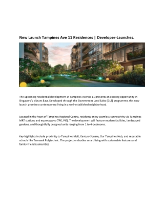 New Launch Tampines Ave 11 Residences