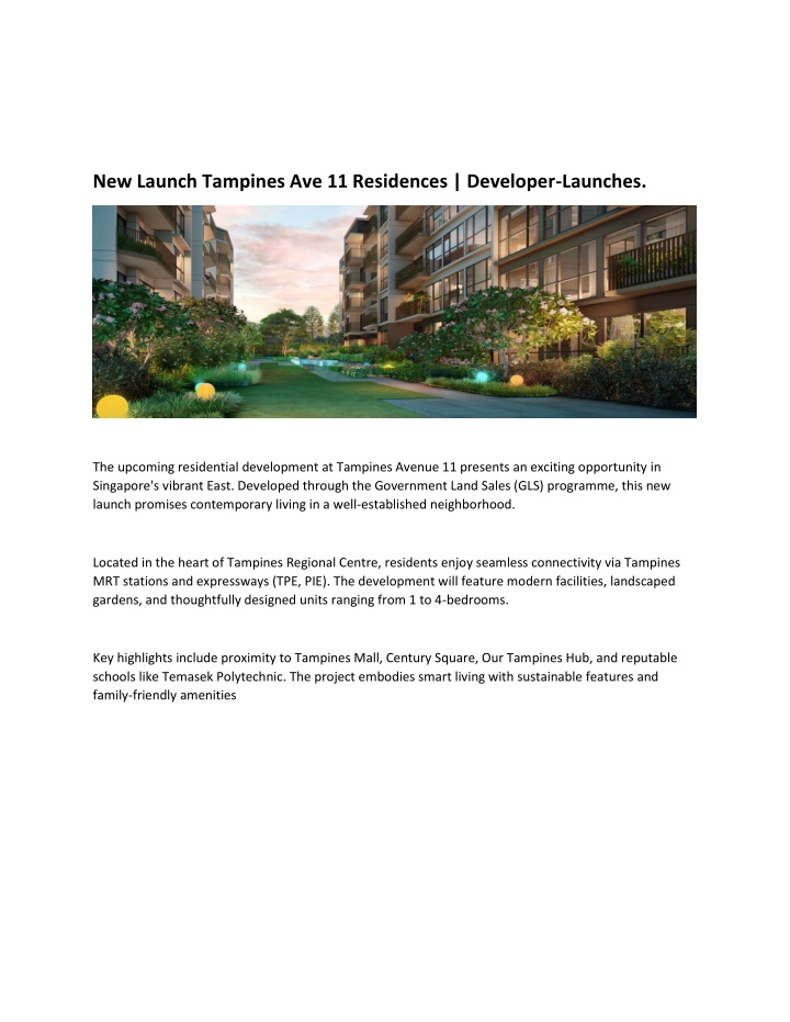 new launch tampines ave 11 residences developer