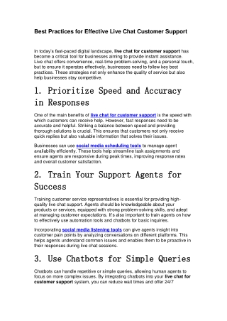 Best Practices for Effective Live Chat Customer Support