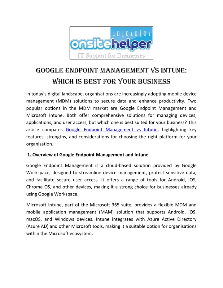 google endpoint management vs intune which