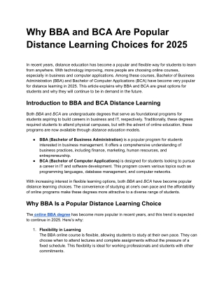 why bba and bca are popular distance learning