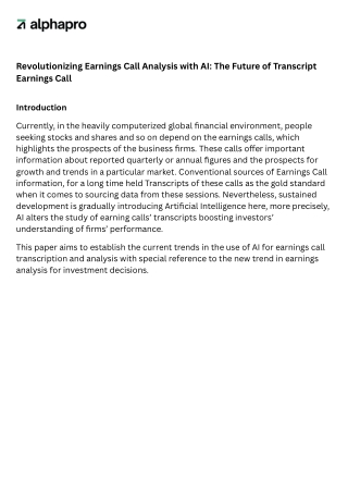 Revolutionizing Earnings Call Analysis with AI The Future of Transcript Earnings Call