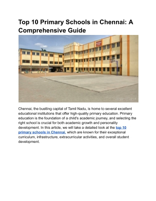 top 10 primary schools in chennai a comprehensive