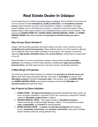 Real Estate Dealer In Udaipur