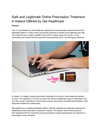 Safe and Legitimate Online Prescription Treatment in Ireland Offered by Get Healthcare