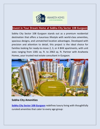 Invest in Your Dream Home at Sobha City Sector 108 Gurgaon