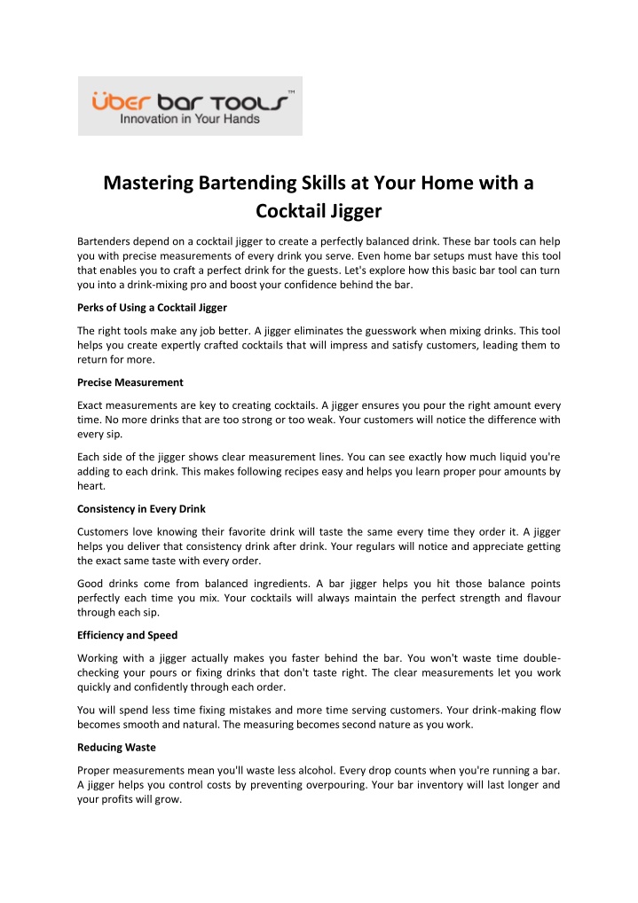 mastering bartending skills at your home with