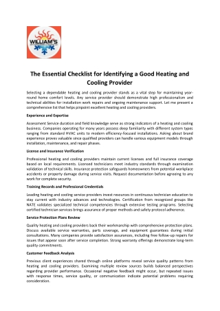 The Essential Checklist for Identifying a Good Heating and Cooling Provider