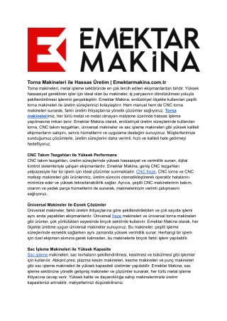 Torna Makineleri ile Hassas Üretim _ Emektarmakina.com.tr