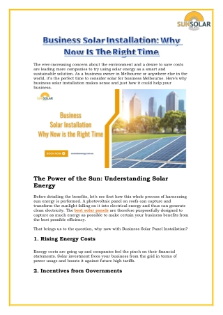 Business Solar Installation: Why Now Is The Right Time