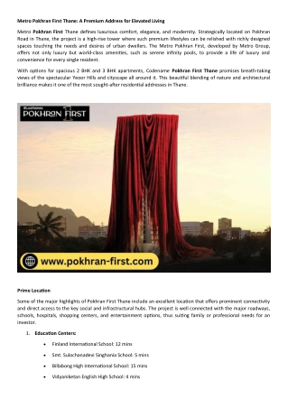 Metro Pokhran First Thane 2 & 3 BHK Flats | Metro Group Project