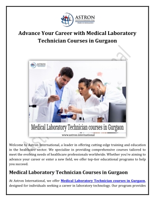 Advance Your Career with Medical Laboratory Technician Courses in Gurgaon