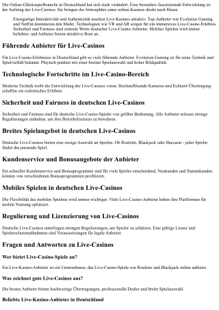 Die besten Live-Kasino-Anbieter auf dem deutschen Markt