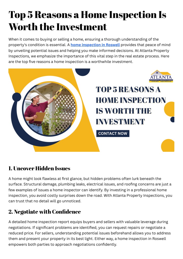 top 5 reasons a home inspection is worth