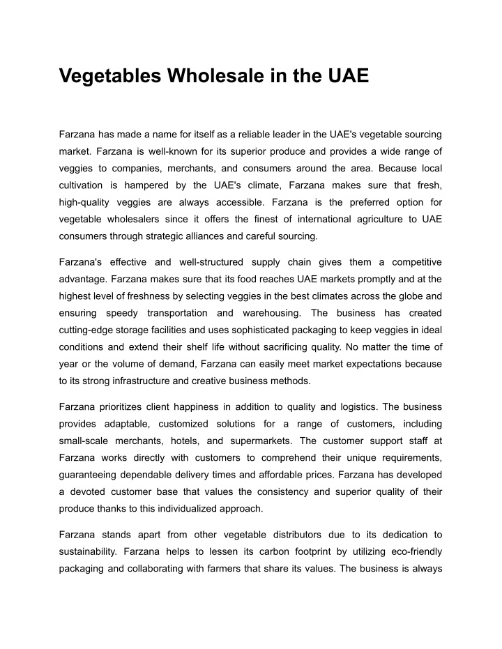 vegetables wholesale in the uae