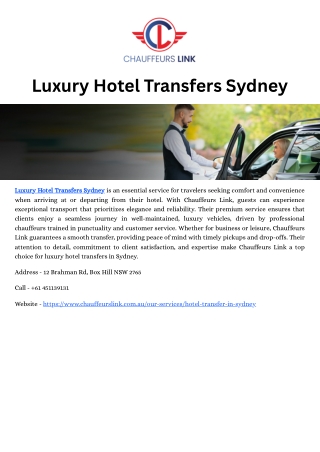 Luxury Hotel Transfers Sydney