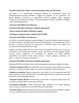 ISO 45001 Certification in Nigeria