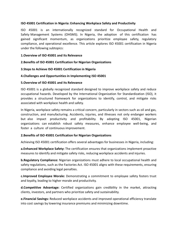 iso 45001 certification in nigeria enhancing