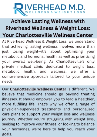 Achieve Lasting Wellness with Riverhead Wellness & Weight Loss