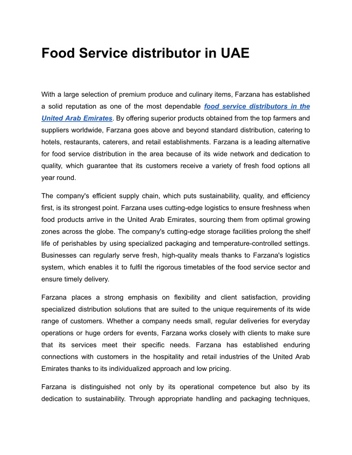 food service distributor in uae