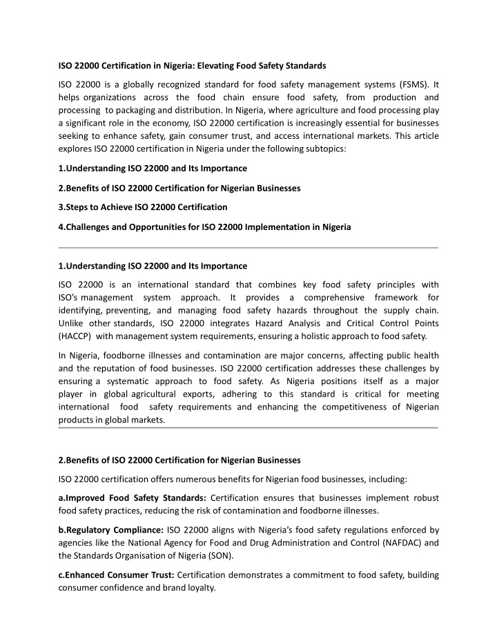 iso 22000 certification in nigeria elevating food