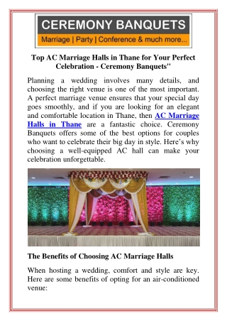 Top AC Marriage Halls in Thane for Your Perfect Celebration  Ceremony Banquets