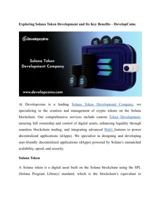 Exploring Solana Token Development and Its Key Benefits – DevelopCoins