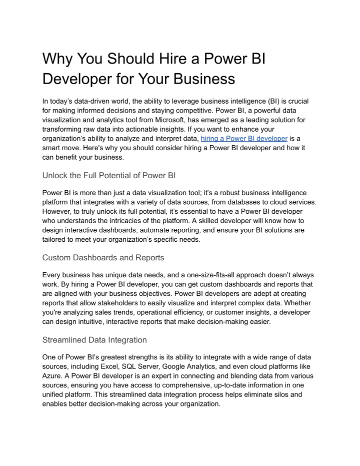 why you should hire a power bi developer for your