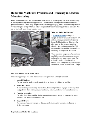 Roller Die Machines Precision and Efficiency in Modern Manufacturing