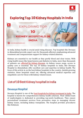 Exploring Top 10 Kidney Hospitals In India