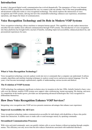“Voice Recognition Technology and Its Role in Modern VOiP Systems”