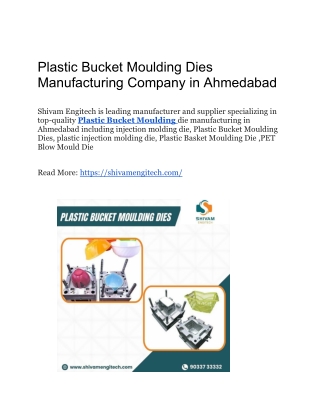 Plastic Bucket Moulding Dies Manufacturing Company in Ahmedabad