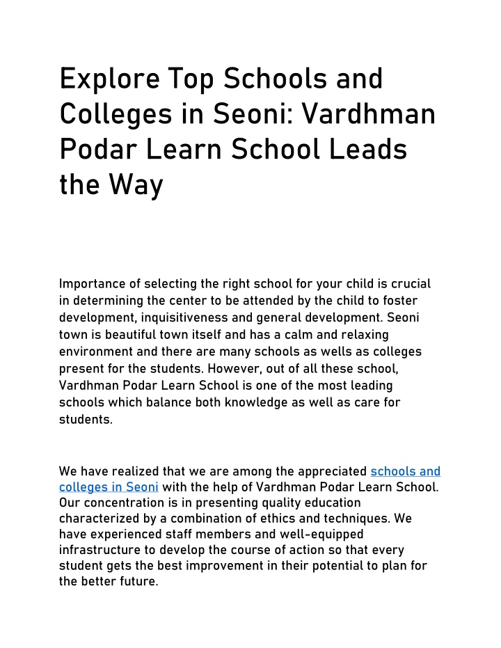 explore top schools and colleges in seoni