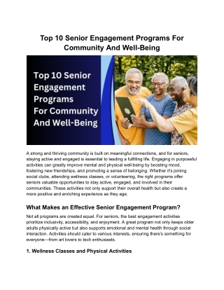 Top 10 Senior Engagement Programs For Community And Well-Being