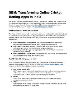 SBM_ Transforming Online Cricket Betting Apps in India